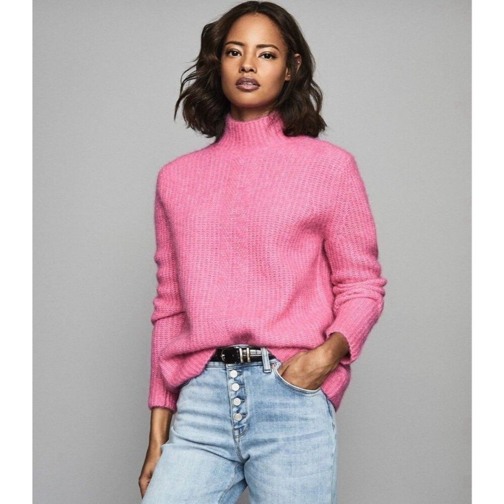 Reiss Womens Elsie Chunky Sweater Size Small Alpaca Turtleneck Fuzzy